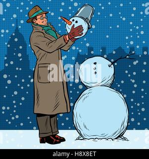 Homme rétro et bonhomme Illustration de Vecteur