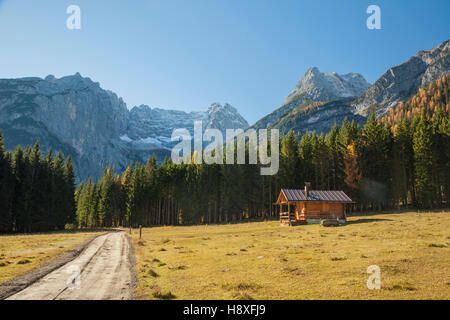 Journée d'automne sur une prairie alpine, Dolomites, Italie. Banque D'Images