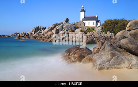 Le phare de Pontusval, Brignogan, Finistère, France Banque D'Images