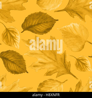Aquarelle Automne fond abstrait. Motif transparent jaune avec les feuilles d'automne. Ornement de l'automne. Les feuilles d'aquarelle. Feuilles transparentes illustration nature. Banque D'Images