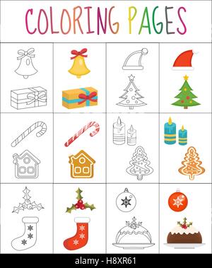 Page de livre de coloriage. Jeu de Noël. Sketch et version couleur. pour les enfants. Vector illustration Illustration de Vecteur