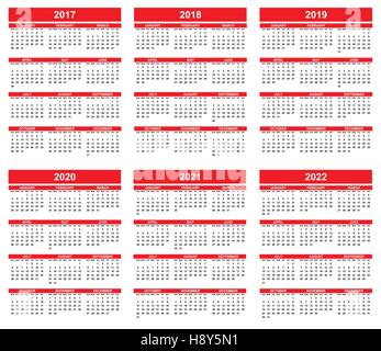 Simple vecteur modifiable pour l'année calendrier 2017 2018 2019 2020 2021 2022 dimanche première Illustration de Vecteur