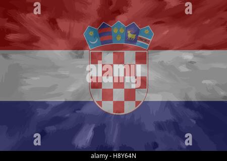 Croatie / peint dessiné vector drapeau. Dramatique, regard particulier. Fichier vectoriel contient un drapeau et les couches de texture Illustration de Vecteur