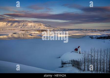 L'Église Ulfljotsvatn, Mt. Burfell, Islande Banque D'Images