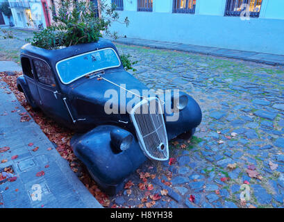 L'Uruguay, Colonia Ministère, Colonia del Sacramento, Vintage car sur la voie pavée du quartier historique. Banque D'Images