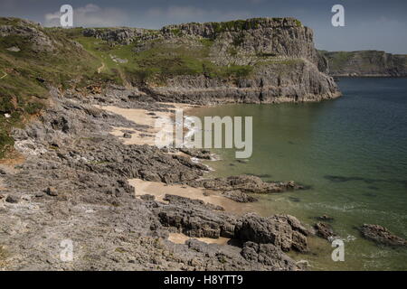 Les falaises calcaires de la côte sud de la péninsule de Gower, près de Mewslade Bay ; la péninsule de Gower AONB, Galles du Sud. Banque D'Images