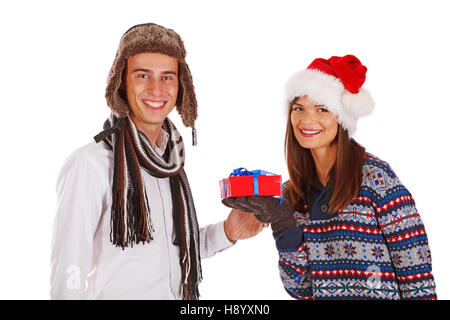 Couple Playing with christmas gift Banque D'Images