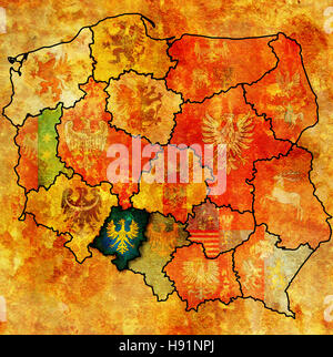 Opolskie région sur la carte de l'administration de la pologne avec pavillon d'autres provinces polonaises Banque D'Images