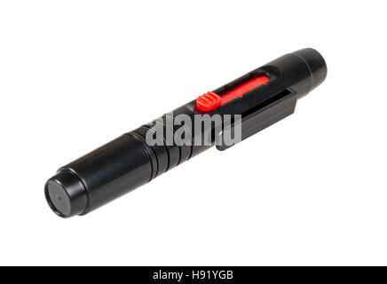 Lentille poche stylo et pinceau de nettoyage pour appareil isolé sur fond blanc Banque D'Images