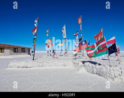 La Bolivie Potosi Ministère Daniel Campos Province Vue de l'Hôtel de Sal Playa Blanca le premier hôtel de sel sur le Salar de Uyuni. Banque D'Images