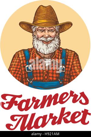 Farmers Market logo Vector ou l'icône. Agriculteur de hat Illustration de Vecteur