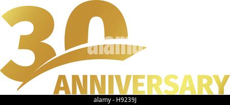 Résumé isolés golden 30e anniversaire logo sur fond blanc. Numéro 30 logotype. Trente ans jubilee celebration icône. Trentième anniversaire de l'emblème. Vector illustration. Illustration de Vecteur