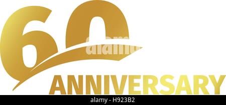 Résumé isolés golden 60e anniversaire logo sur fond blanc. Numéro 60 logotype. Soixante ans jubilee celebration icône. Soixantième anniversaire de l'emblème. Vector illustration. Illustration de Vecteur