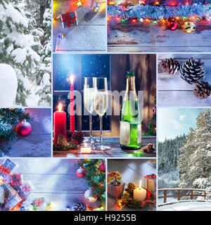 Joyeux noël et nouvel an theme collage composé de différentes images Banque D'Images