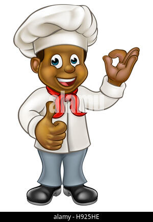 Cartoon caractères noirs ou chef Baker giving Thumbs up et parfait geste cook delicious Banque D'Images