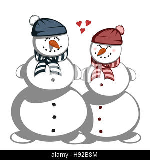 Le Snowman couple dans l'amour. Banque D'Images