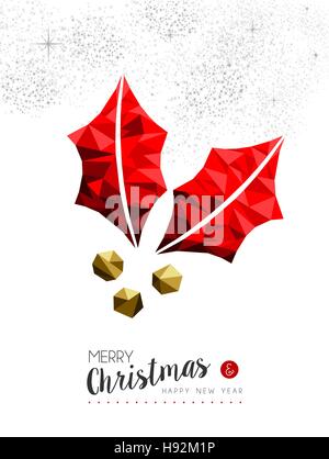 Joyeux Noël et bonne année red xmas mistletoe in low poly, style maison de vacances Carte de décoration design. Vecteur EPS10. Illustration de Vecteur