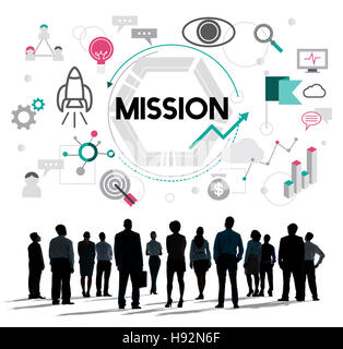 Mission Vision cible de l'objectif de Motivation Concept Banque D'Images