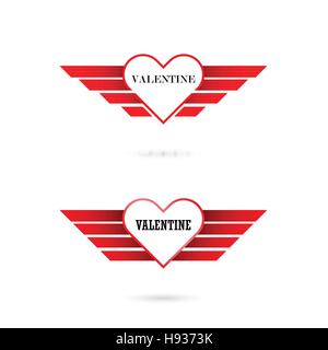 Saint Valentin coeur avec ailes d'anges sur background.Happy Valentines Day carte lettrage.happy holiday concept.Vector illustration. Illustration de Vecteur