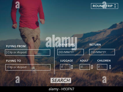 Vol aller-retour Réservation recherche Travel Concept Banque D'Images