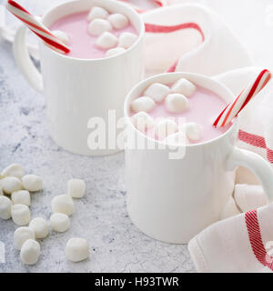 Chocolat chaud à la menthe avec des cannes de bonbon Banque D'Images