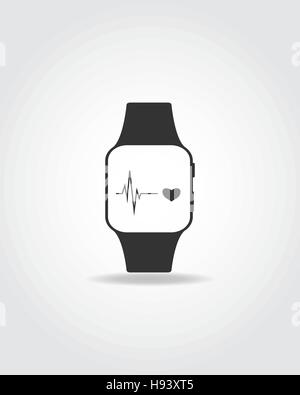 Icône noire du sport smart watch. Icône de cœur et digram. Illustration de Vecteur