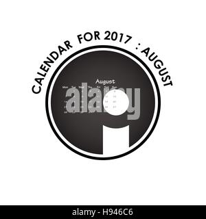 Calendrier 2017 modèle de vecteur conception.Un calendrier pour le mois d'août 2017.Vector illustration. Illustration de Vecteur