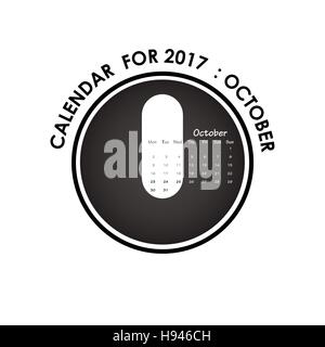 Calendrier 2017 modèle de vecteur conception.Un calendrier pour octobre 2017.Vector illustration. Illustration de Vecteur