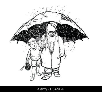 Mauvais enfant et partage255gobelin grand parapluie, Children's Book Illustration par William Heath Robinson, à partir de 1934 Livre de gobelins, pour un Kreuzer un h Banque D'Images