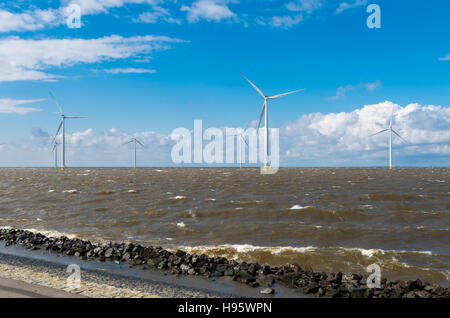 Moulin à vent offshore ferme dans l'IJsselmeer à Urk, Pays-Bas Banque D'Images