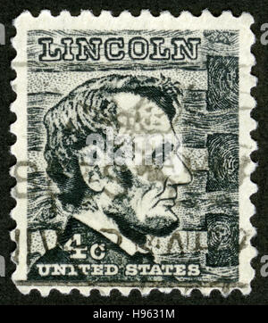 Timbre US, Abraham Lincoln (1809-1865), homme d'État américain,portrait, 16e président des États-Unis (1861-1865) Banque D'Images