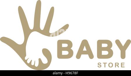 Résumé isolés en beige baby foot logo main adultes. L'espace négatif logotype. Magasin de chaussures pour enfants. Signe de la famille. Le parent et l'enfant symbole. Adoption de l'emblème. Campagne de charité. Vector illustration. Illustration de Vecteur