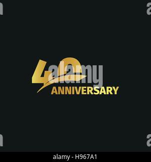 Résumé isolés golden 40e anniversaire logo sur fond noir. Numéro 40 logotype. Quarante ans jubilee celebration icône. Quarantième anniversaire de l'emblème. Vector illustration. Illustration de Vecteur