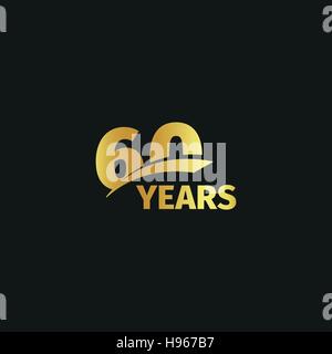 Résumé isolés golden 60e anniversaire logo sur fond noir. Numéro 60 logotype. Soixante ans jubilee celebration icône. Soixantième anniversaire de l'emblème. Vector illustration. Illustration de Vecteur