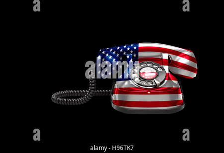 Ancien et vintage téléphone avec l'Union européenne USA sur fond noir Banque D'Images