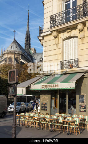 Paris, France-November 06, 2016 : Le célèbre café Esmeralda situé près de Cathédrale Notre Dame de Paris, France. Banque D'Images