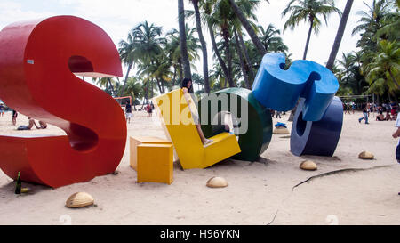 Plage de Siloso Singapour Sentosa Island sculpture lettre Banque D'Images