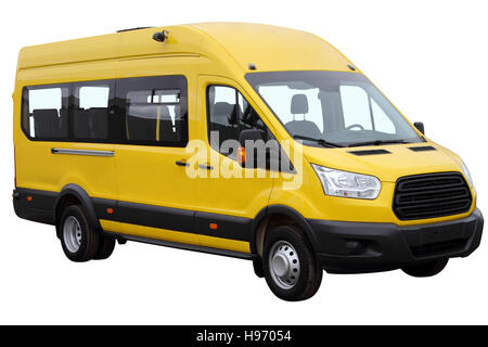 Minibus jaune isolé sur fond blanc. Banque D'Images