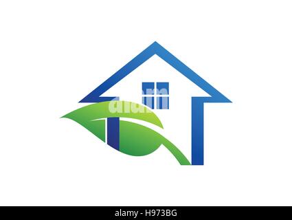 Chambre logo, symbole du logo accueil feuille verte, le logement, l'icône de plantes real estate vector illustration design Illustration de Vecteur