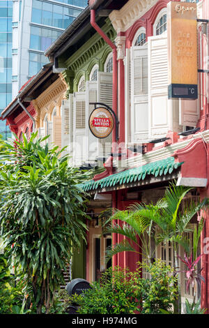 L'architecture coloniale sur Emerald Hill Road, Secteur Central, l'île de Pulau Ujong (Singapour), Singapour Banque D'Images