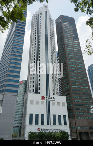 Banque de Chine, de l'autre côté de la rivière Singapour, Empress Place, civique, District de l'île de Singapour, Singapour Banque D'Images