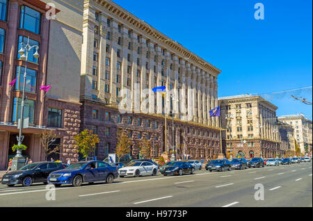 La façade de Kyivrada, le conseil municipal, situé dans l'avenue Khreshchatyk, Kiev, Ukraine Banque D'Images