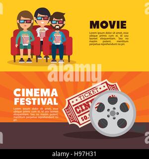 Film cinema festival ticket personnes banner vector illustration eps 10 Illustration de Vecteur