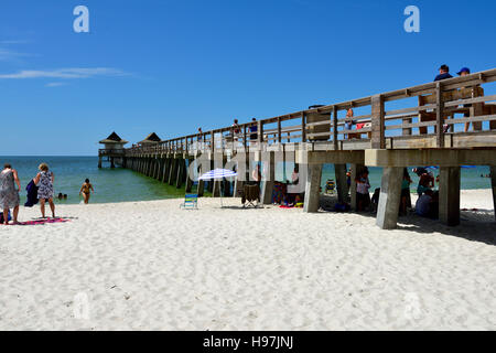 Plage de sable fin et de la jetée, Naples, Florida, USA Banque D'Images