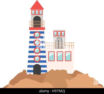 Couleur avec tour de phare et les opérations de sauvetage sur la montagne centre vector illustration Illustration de Vecteur