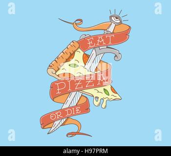 Manger une pizza ou mourir vector concept de couleur Illustration de Vecteur