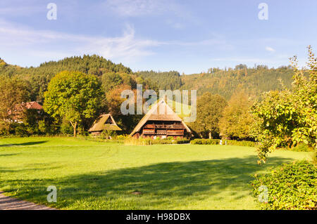 Gutach (Schwarzwaldbahn ferme Vogtsbauernhof) : le musée de plein air Vogtsbauernhof en ancienne chaumière, maison de la Forêt-Noire, Schwarzwald, Forêt Noire, Bade Banque D'Images