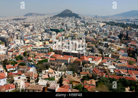 Skyline : Lykabettus/ Lykavittos, Athènes, Grèce. Banque D'Images