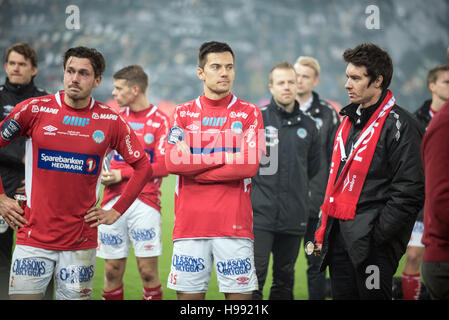 La Norvège, Oslo, le 20 novembre 2016. Kirill Suslov (15) de Kongsvinger avec un visage déçu après avoir perdu la finale de la Coupe de Norvège 0-4 à Rosenborg à Ullevaal Stadion. Banque D'Images