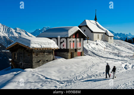 Chapelle Kapelle Maria zum Schnee en hiver, Bettmeralp, Valais, Suisse Banque D'Images